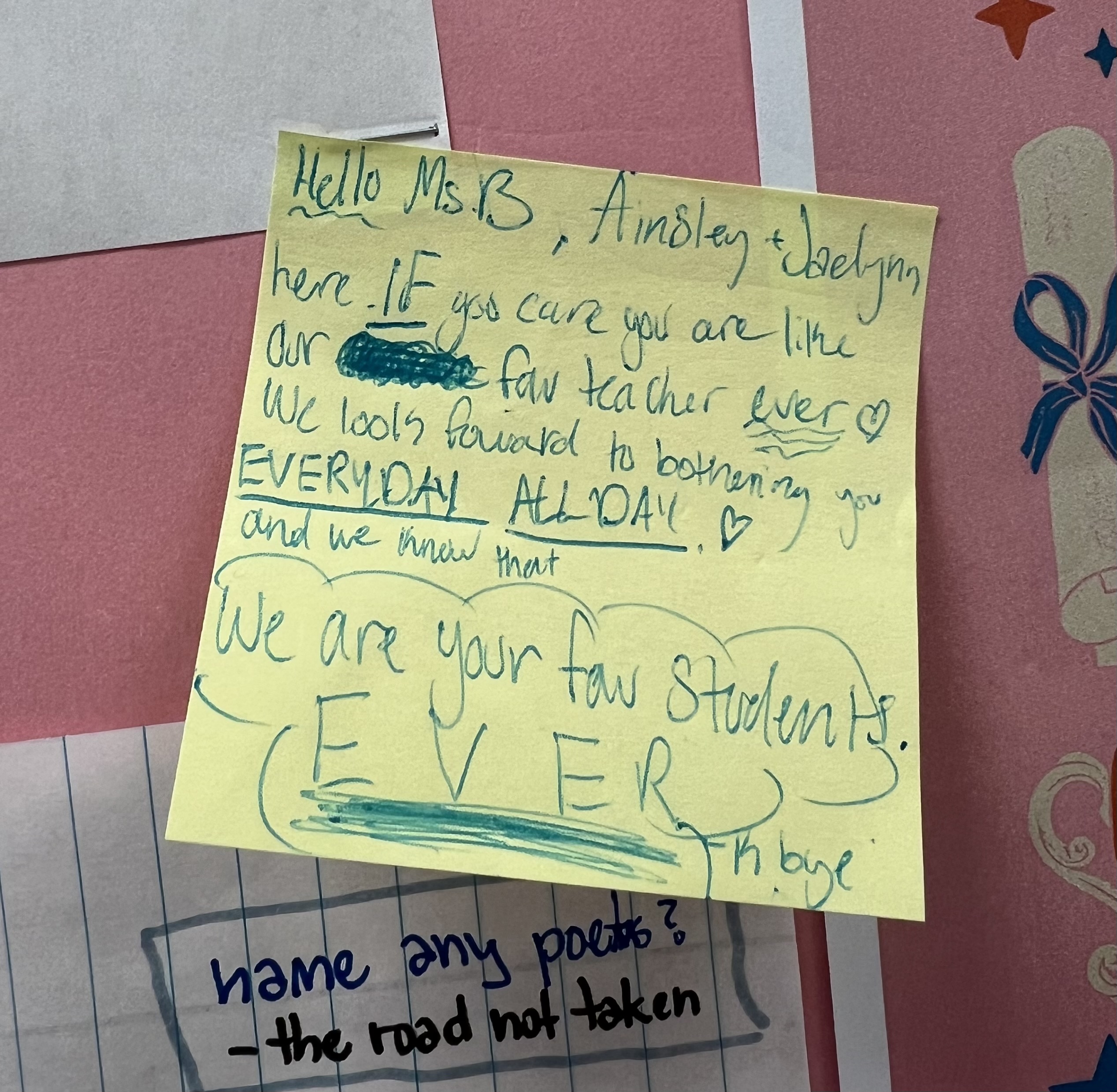 Note from Sophia's student