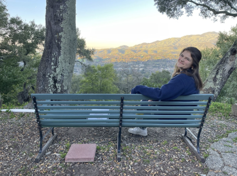 Emma on a bench