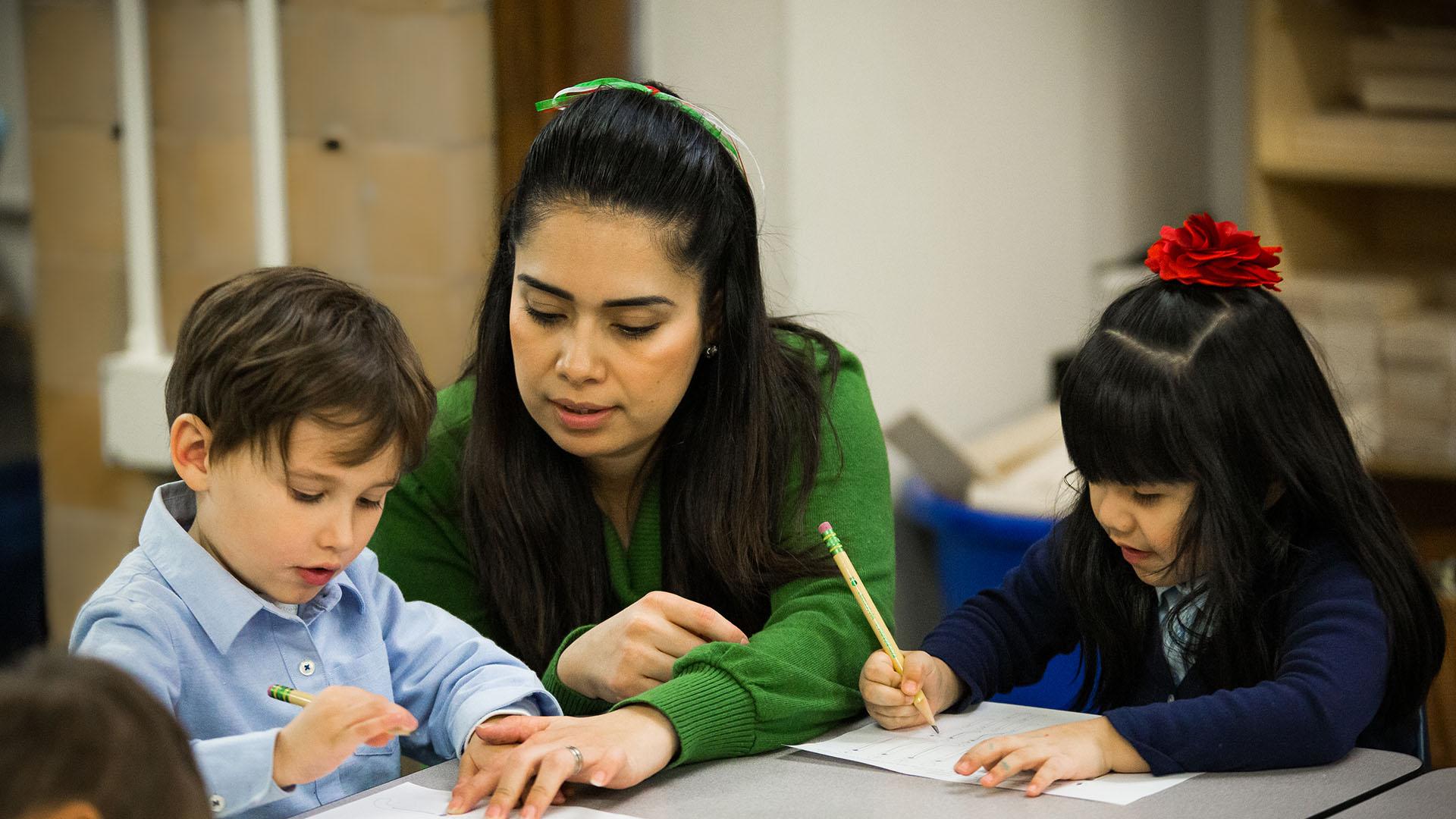 Teacher in dual language classroom