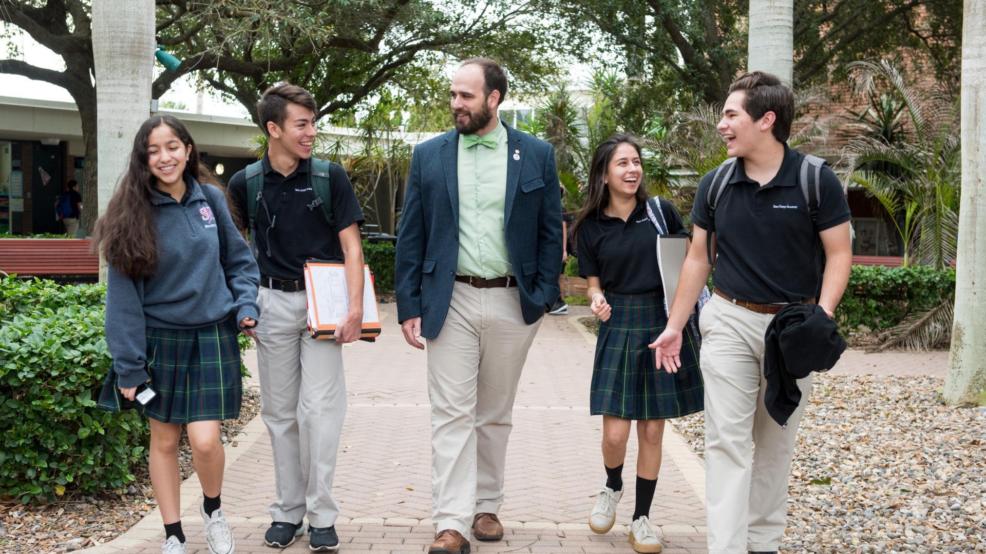 Principal talking to students